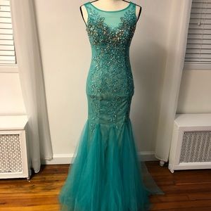 Blue Jeweled Mermaid Dress (Dave & Johnny)